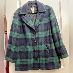 GAP Wool Blend Plaid Peacoat- Size: M